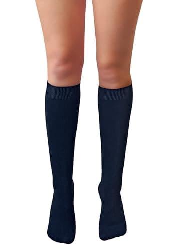 Image of Chapini School Girls Soft Cotton Rich Plain Knee High Socks Uniform UK Foot Sizes 12-3.5 (UK, Age, One Size, Regular, Navy Blue)