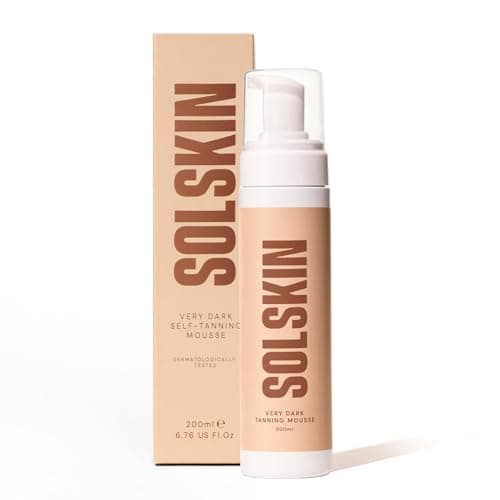 Image of SOLSKIN Tanning Mousse with Hyaluronic Acid & Aloe for Natural Bronze Glow - Fast-drying Fake Tan, Moisturising Formula for Sensitive Skin, Streak-Free, Vegan & Cruelty-Free, 200ml (Very Dark)