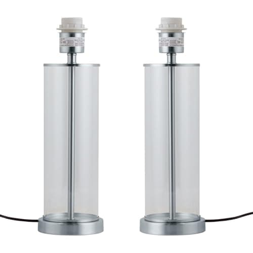 Image of firstchoicelighting Set of 2 Modern Chrome & Glass Table Lamps or Bedside Lights Base Only, LED Compatible, Height 38cm, Inline Switch