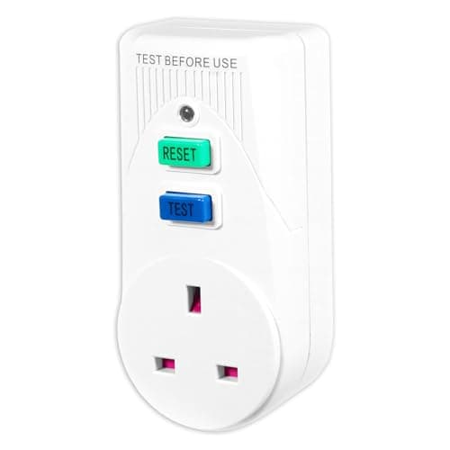 Image of SPARES2GO RCD Safety Plug Single Socket Circuit Breaker Electrical Power Trip Switch Adaptor (13A, 230-240V 50Hz, UK 3-Pin)