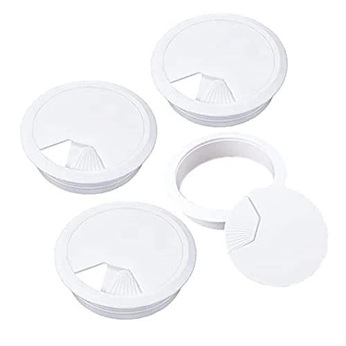 Image of Lanjue 4PCS Desk Grommet, 60mm(2.4inch) White Desk Cable Grommet Cord Plastic PC Computer Wire Hole Cover for Home Office