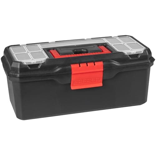Image of Hardys Heavy Duty Small Plastic Tool Box - Multiple Compartment Toolbox Organiser with Removable Tote Tray - Tool Chest Storage Box, 7 Compartment Box for Fixings, Hand Tools (13")
