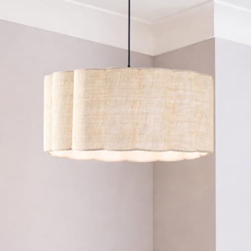 Image of CGC Lighting Indoor lampshade Linen Scalloped Large 48cm Width Drum Shape Ceiling Hanging Floor lamp (Cream Linen)