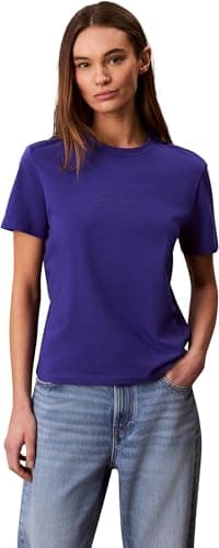 Image of Calvin Klein Women's Ss Clasic Monologo Tee LV047F831G Graphic Tees, Purple, M