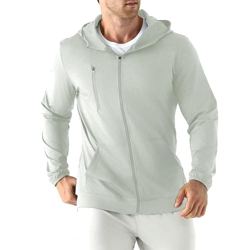 Image of Jupmov Mens Lightweight Running Jackets,Quick Dry Workout Windbreaker Zip Up Hoodie Men with Pocket(Light Grey,L)