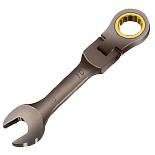 Image of CEEGEWW 10mm Stubby Flex-Head Ratcheting Combination Wrench,Black Flexible Head Ratchet Spanner,Anti-Slip Flexible Head,for Stripped and Rounded Bolts