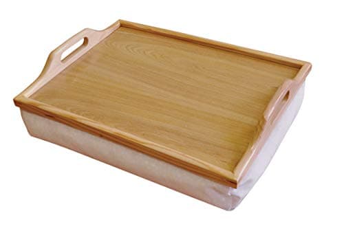 Image of Netagon Wooden Breakfast, Food, Laptop Table Lap Tray with Cushion Bean Bag (Plain Beige)
