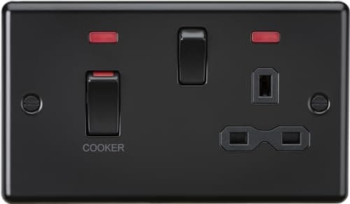 Image of Knightsbridge 45A DP Switch and 13A Switched Socket with neons - Matt Black