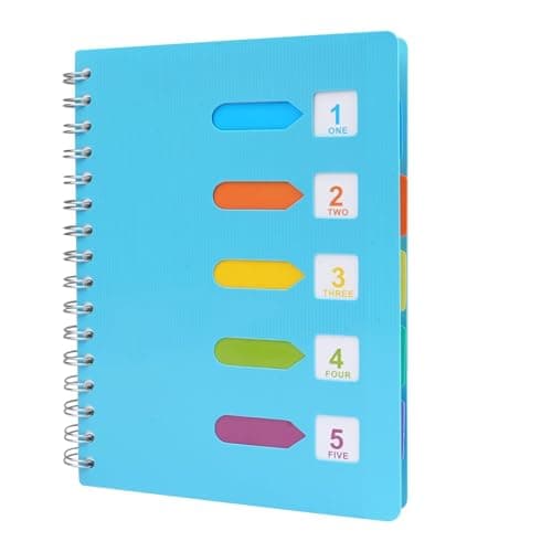 Image of Tikplus A5 Notebook with Dividers, Lined Notebook with Tabs, Spiral Notepad with Dividers, 240 Pages Project Book of 80 GSM Paper, Wirebound A5 Notepad for School, Office, and Home - Blue