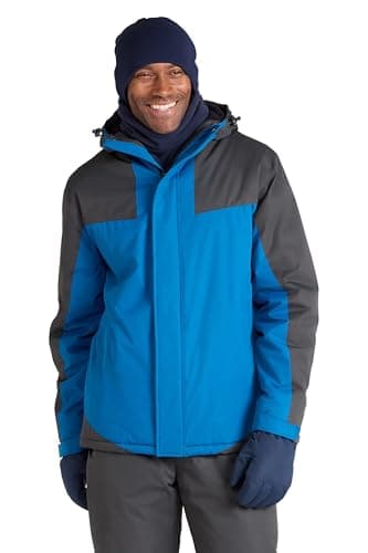 Image of Mountain Warehouse Dusk Mens Ski Jacket - Water Resistant Fleece Lined Rain Coat with Snow Skirt, Adjustable Hood & Cuffs - For Skiing, Snowboarding & Outdoors Blue XL