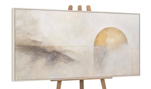 Image of YS-Art Abstract Landscape Wall Art – Hand Painted Canvas Painting with Golden Sun Modern Framed Acrylic Artwork for Living Room Bedroom Wall Art 56x28 inches