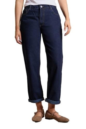 Image of Dorothy Perkins Boyfriends Ankle Grazer Fold Up Jeans, 18, Indigo