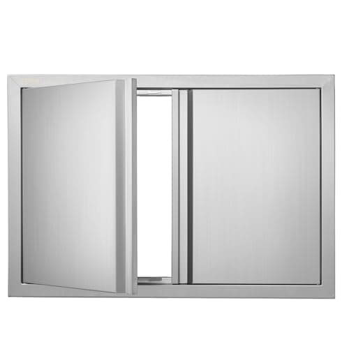 Image of VEVOR BBQ Access Door, 774x532 mm Double Outdoor Kitchen Door, Stainless Steel Flush Mount Door, Wall Vertical Door with Recessed Handles, for BBQ Island, Grilling Station, Outside Cabinet