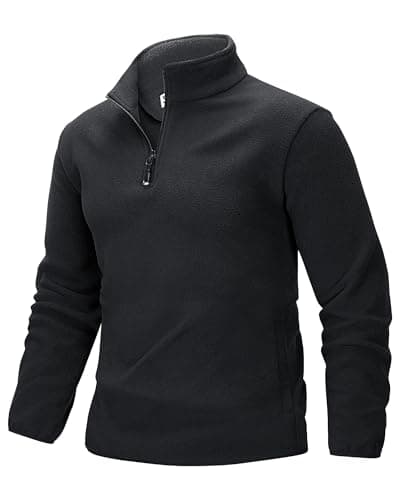 Image of 33,000ft Men's Fleece Pullover Warm Half Zip Microfleece Jacket Lightweight Outdoor Sweatshirt Thermal Top with 2 Pockets for Autumn Winter, Hiking, Work, Black L