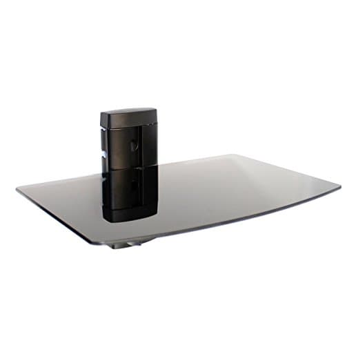 Image of Tempered Black Glass Floating Shelf | Wall Mounted Shelving | Routers, DVD players, Controller Storage | Integrated Cable Management | M&W (1 Tier)
