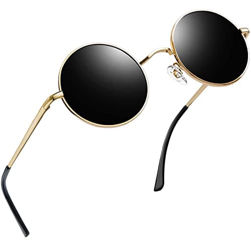 Image of Joopin Lennon Round Sunglasses for Men - Polarised UV400 Protection Metal Frame Retro Vintage Circle Sunglasses for Women(Gold Frame Black Lens)