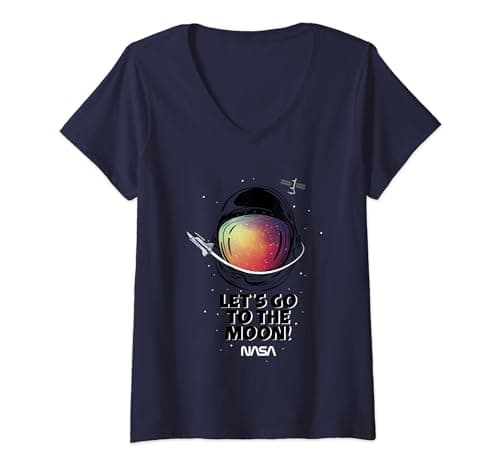 Image of Womens NASA Let's Go To The Moon! Iconic Helmet Big Chest Poster V-Neck T-Shirt