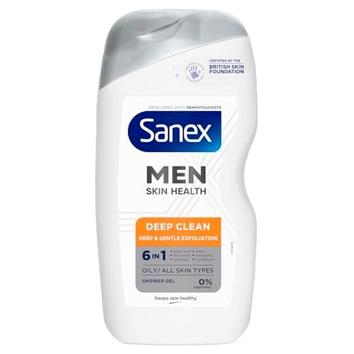 Image of Sanex Men Skin Health Deep Clean Shower Gel 400ml x 6 - oily skin men’s body wash - reduces oil - removes dirt - gently exfoliates - protects from pollution - 6-in-1 benefits - dermatologically tested