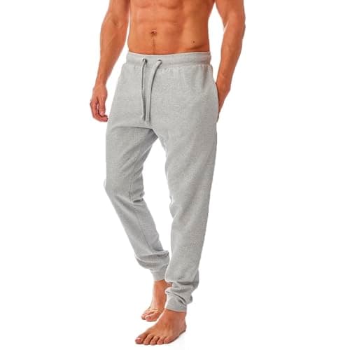Image of Iron Mountain Mens Joggers – Fleece Jogging Bottoms for Men, Lightweight Cuffed Sweatpants with Drawstring Waist, Casual Gym & Lounge Tracksuit Bottoms (Light Grey Marl, M)
