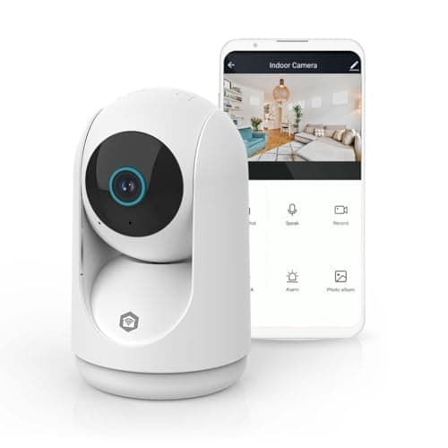 Image of NEDIS Smart Wi-Fi Pan Tilt Indoor Camera, 3MP Full HD 1296p, Night Vision, Motion & Human Detection, Customisable Zones, Two-Way Audio, Cloud or MicroSD Storage, Works with Alexa & Google