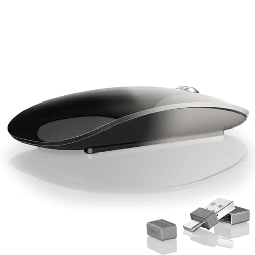 Image of Uiosmuph Bluetooth Mouse, Rechargeable Wireless Mouse, Triple Mode (Dual Bluetooth+USB) Computer Silent Mice Portable with USB Receiver Type-C Adapter for Laptop/MacBook/iPad/PC (Grey and black)