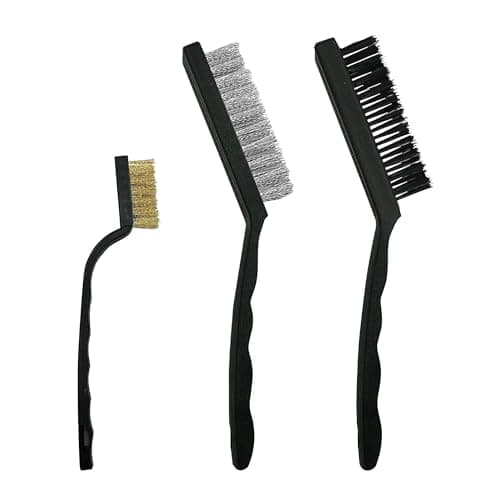 Image of G4GADGET Pack of 3 Steel Nylon & Copper Wire Brush Cleaning Paint Metal Rust Remover Brushes