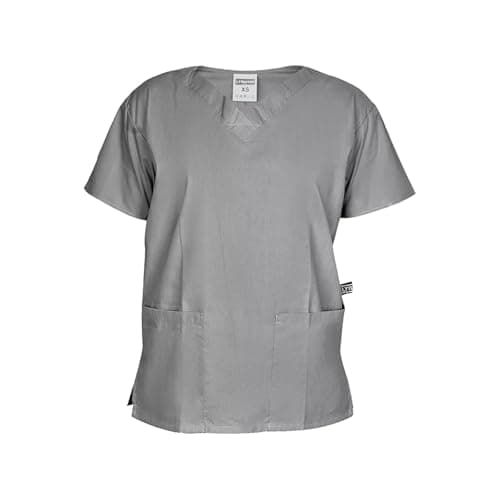 Image of lynwood Medical Uniforms & Scrubs V Neck Scrub Top with Short Sleeves Professional Work Wear & Nurses Uniform, Dental, Healthcare Tunics Scrubs Uniforms Women with 2 Large Pockets Grey - Grey - L