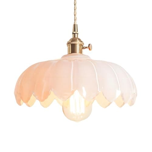 Image of NICRX 25cm Industrial Vintage Pendant Lighting Fixture Glass Lotus Lamp Shade Pendant Light Chandelier E27 Brass Finish Ceiling Hanging Lamp (White)