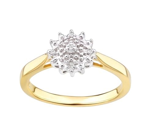 Image of Old English Jewellers 9ct Yellow Gold on Silver Real Diamond Cluster Ring sizes J - V (K)