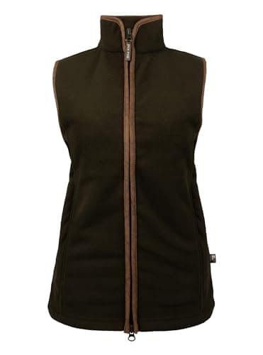 Image of JACK PYKE Ladies Countryman 300g Thermal Fleece Gilet for Women, Lightweight Ladies Gilet and Bodywarmer with Faux Antiqued Leather Trim, Ideal for Outdoor Adventures - Dark Olive X-Large