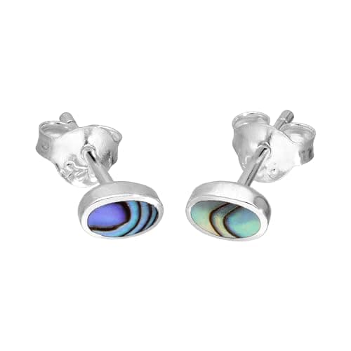 Image of Sterling Silver & 6mm Oval Abalone Stud Earrings