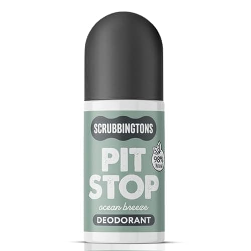 Image of Scrubbingtons Pit Stop 98% Natural Deodorant For Women, Men, Roll On For Sensitive Skin Made in UK. Paediatrician approved, Aluminium & Alcohol Free, Vegan & CrueltY Free, Ocean Breeze 75ml