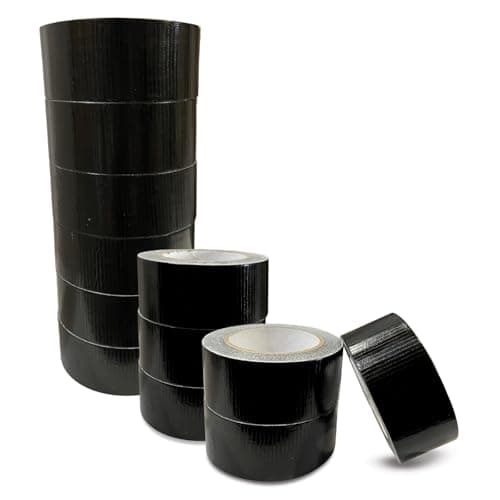 Image of JeeJaan® 12 Rolls of Black Duct Tape 50mm x 50m Heavy Duty Gaffer Tape for Electrical Plumbing and Outdoor Use Strong Waterproof Adhesive Ideal for Sealing Fixing Wrapping and Repairing