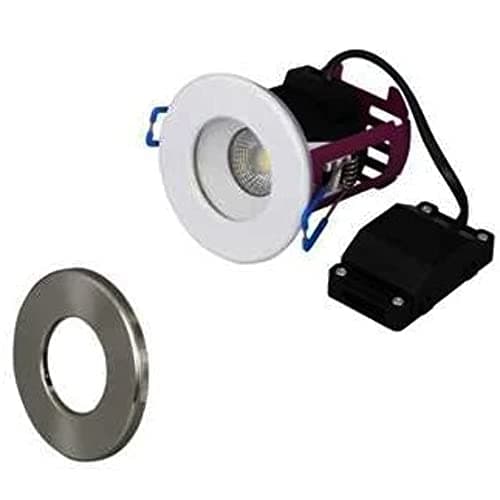 Image of Robus Ramada 7W Cool White Fire Rated Dimmable Downlight - White & Brushed Chrome Trim