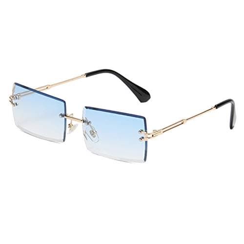 Image of YUELUQU Retro Rimless Rectangle Sunglasses for Women Men Transparent Glasses Y2K Vintage Eyewear (Gold blue)