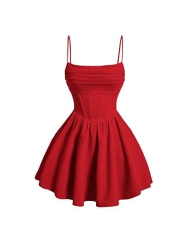 Image of GORGLITTER Women's A Line Flowy Ruffle Mini Cocktail Dress Ruched Sleeveless Corset Dresses Red Large