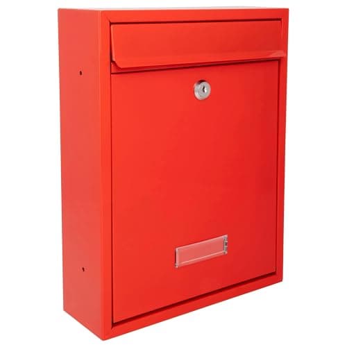 Image of Burg-Wachter MB19R Trent Wall Mounted Galvanised Steel Lockable Weatherproof Post Box, Red 26x34x9cm