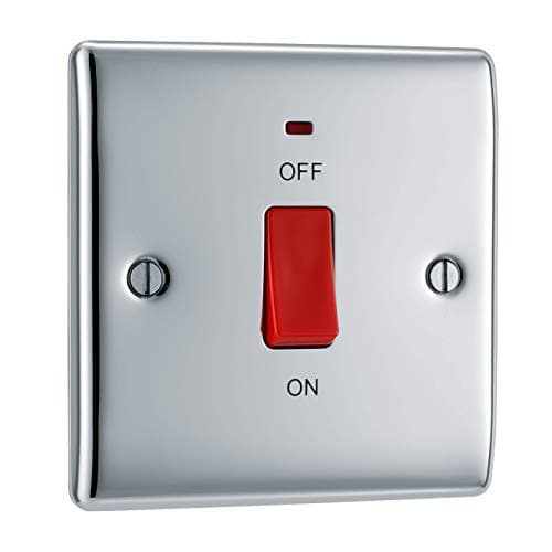 Image of BG Electrical Cooker Control Switch Unit with LED Power Indicator, Single Plate, Double Pole, Nexus Metal, Polished Chrome, 45A, NPC74