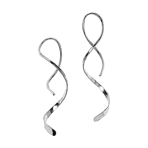 Image of Spiral Threader Earrings for Women Stainless steel Handmade Twisted Curved Pull Through Earrings Drop Dangle Earrings Jewelry for Women (silver)