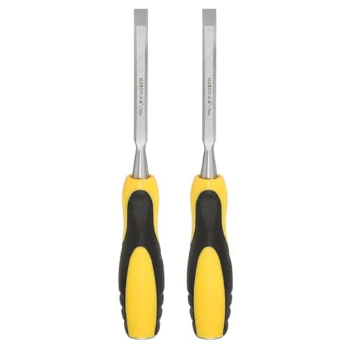 Image of sourcing map 2pcs Steel Wood Chisel 10mm / 3/8" Blade Wood Working Flat Tip Chisel Woodworking Hand Tool with Non-Slip Plastic Handle for Carpentry Carving DIY Projects, Yellow-Black