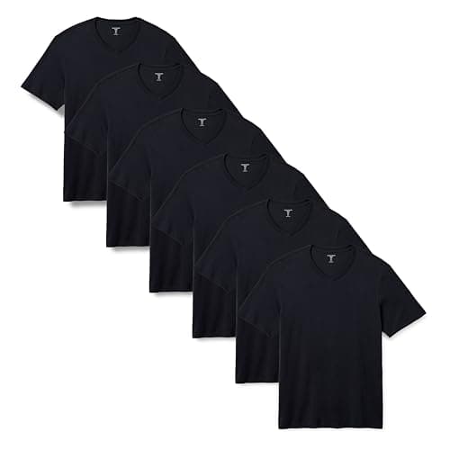 Image of Amazon Essentials Men's Regular-Fit Short-Sleeve V-Neck, Pack of 6, Black, M