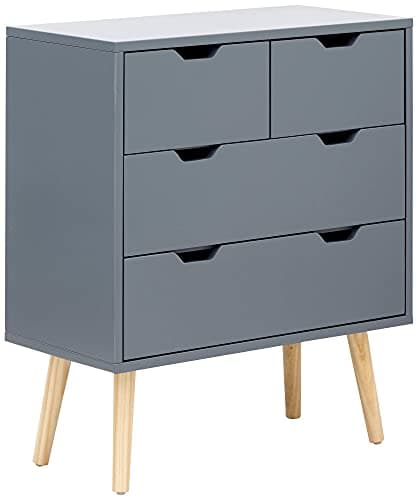 Image of GFW Chest 4 Storage Drawers with Accent Legs, Wood, Dark Grey, H69.5 x W60 x D30cm