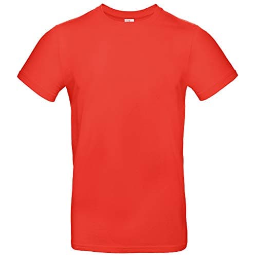Image of B&C Collection #E190 Men's T-Shirt Solid Color Cotton Straight Fit - White (XS), Sun Orange, 3XL