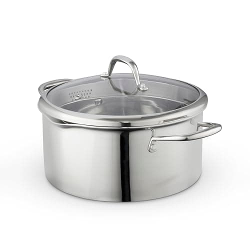 Image of Good Food in Partnership with Tower Tri-Ply 24cm Casserole Pot with Tempered Glass Lid, Pouring Lips, Satin Interior Finish, Induction Compatible, Stainless Steel