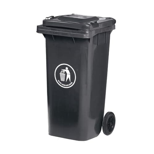 Image of DUAS Outdoor Wheelie Bin Trash Can Large 100L & 120L EN840 Certified Rubbish Waste Dustbin with Lid, Rubber Wheels, and Steel Axle – Durable for Home Workplace and Commercial Use (Black, 100L)