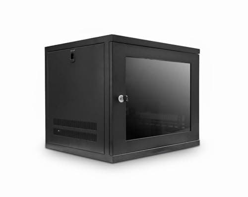 Image of LMS Data Server Rack Data Cabinet - 9U 450mm Deep Wall Mounted 19 Inch Black Storage Rack with Glass Door, Removable Side Panels, Front-Rear Lockable (9U Glass Door)