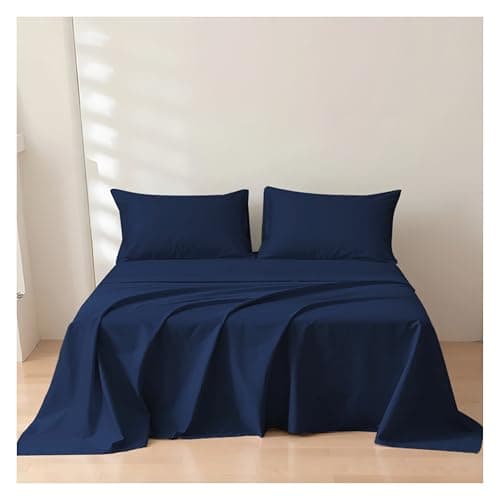 Image of Rehan & Co King Size Flat Sheet Navy Blue 100% Egyptian Cotton 300 Thread Count Hotel Quality Bedding Plain Dyed Breathable Flat Bed Sheets (250cm x 280cm)