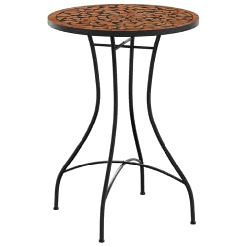 Image of vidaXL Mosaic Bistro Table-Terracotta, Outdoor Garden Side Table, Round Ceramic Top with Iron Frame, 50x70cm (DxH), for Patio/Balcony