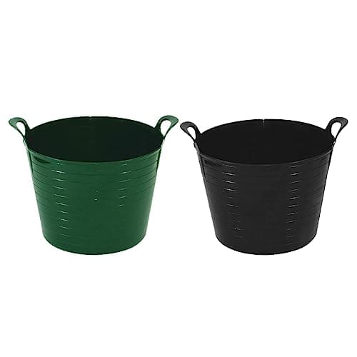 Image of Set of 2-26L Litre Flexi Dark Green and Black - Robust Versatile Multipurpose Medium Flexi Tub Garden Home Flexible Plastic Storage Container Bucket Tub Trug Horse Feeder Flex Tub- MADE IN UK
