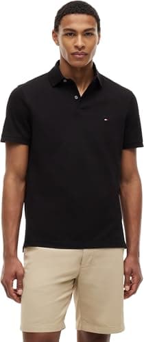 Image of Tommy Hilfiger Men’s Short Sleeve 1985 Regular Fit Polo Shirt, Black (Black), L
